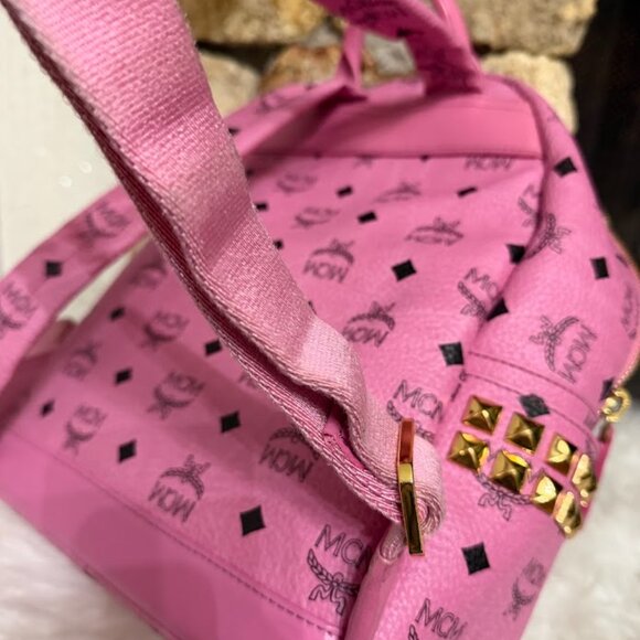 MCM Pink Visetos Mini Backpack Gold Hardware Authentic main image 12